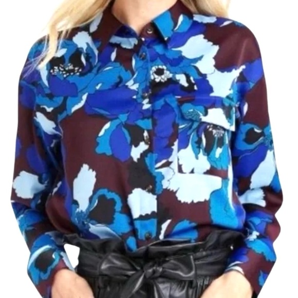 Who What Wear 2 Piece Set Button up & Joggers Blue multi Floral Size L NWT - Picture 14 of 16